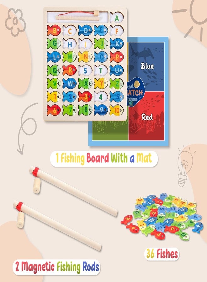 Lefan Wooden Magnetic Fishing Game Toddlers Montessori Motor Skills Toy Letters Numbers Color Sorting Mat Preschool Learning ABC Puzzle Birthday Toys Gift for 3 4 5 6 7+ Year Kids - Image 2